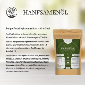 250 Hanföl-Softgelkapseln - hochdosiert mit je 1000mg - kaltgepresst & naturbelassen - Premium Qualität Made in Germany